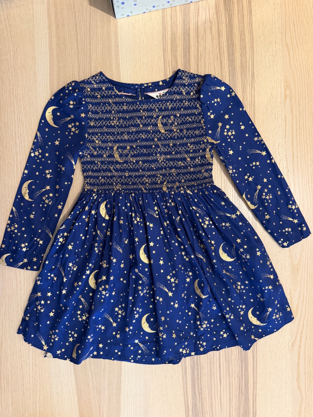 Mini Boden Navy Dress with Gold Star & Moon.